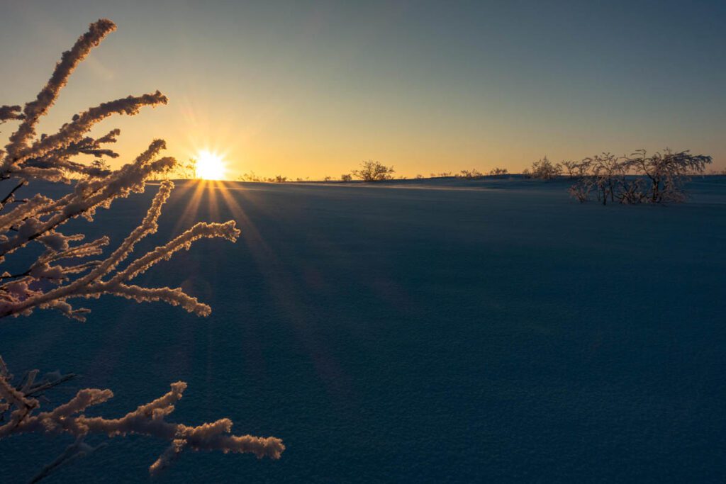 Finnmarksvidda solnedgang vinter